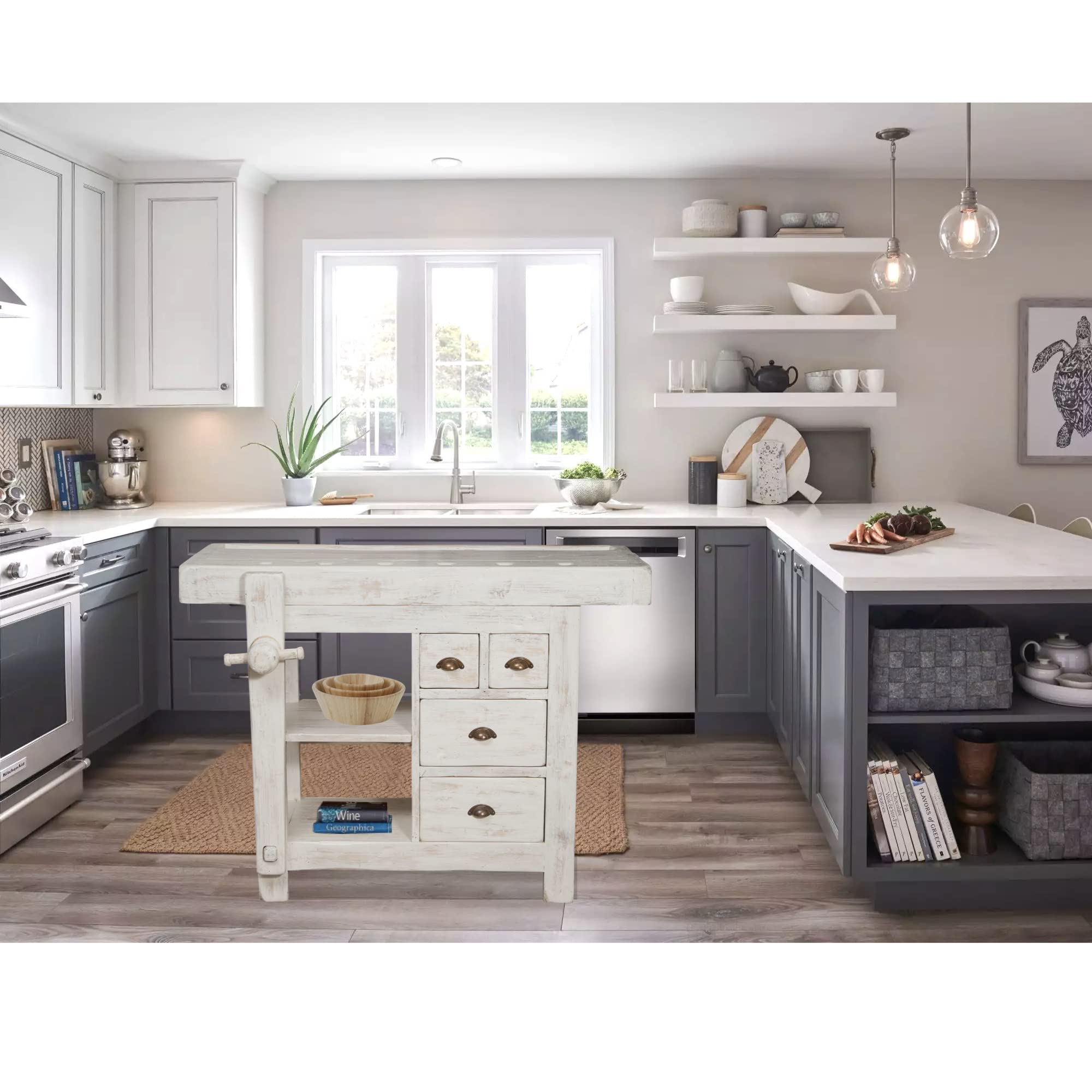 Biscottini Mesa alta de trabajo 116 x 90 x 63 cm fabricada en Italia | Isla de cocina encimera madera maciza | Banco de cocina | encimera de cocina madera