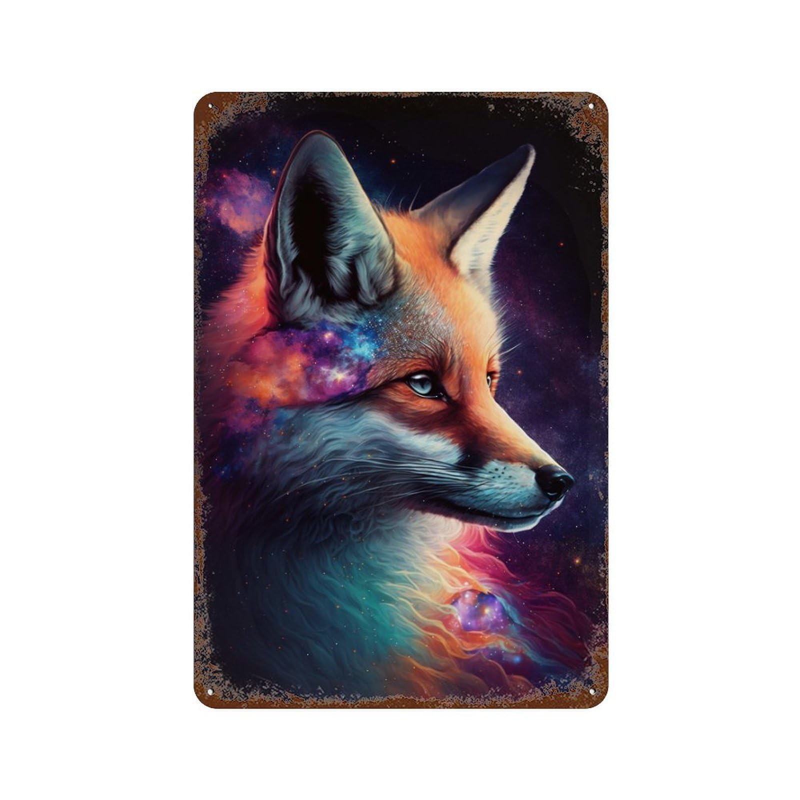 Decorative Tin Sign with Cosmic Fox Art Print-14 Design 11.8"x7.9", for Farmhouse, Kitchen And Entryway Decor, Decorative Metal Wall Art