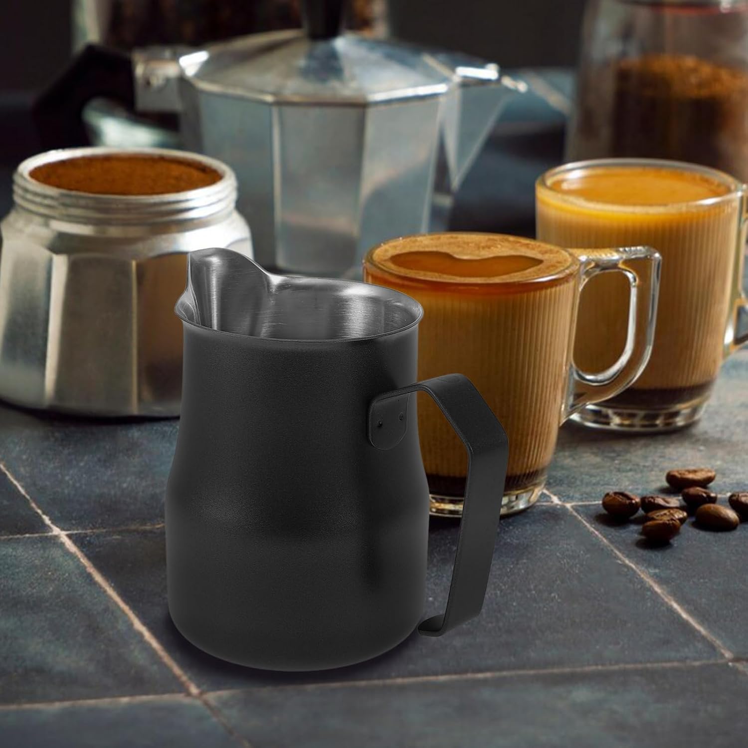 ORFOFE Stainless Steel Milk Frothing Pitcher Coffee Latte Art Jug Pointed Spout for Precision Pouring for Home and Use Textured Surface for Easy Milk Foam Creation