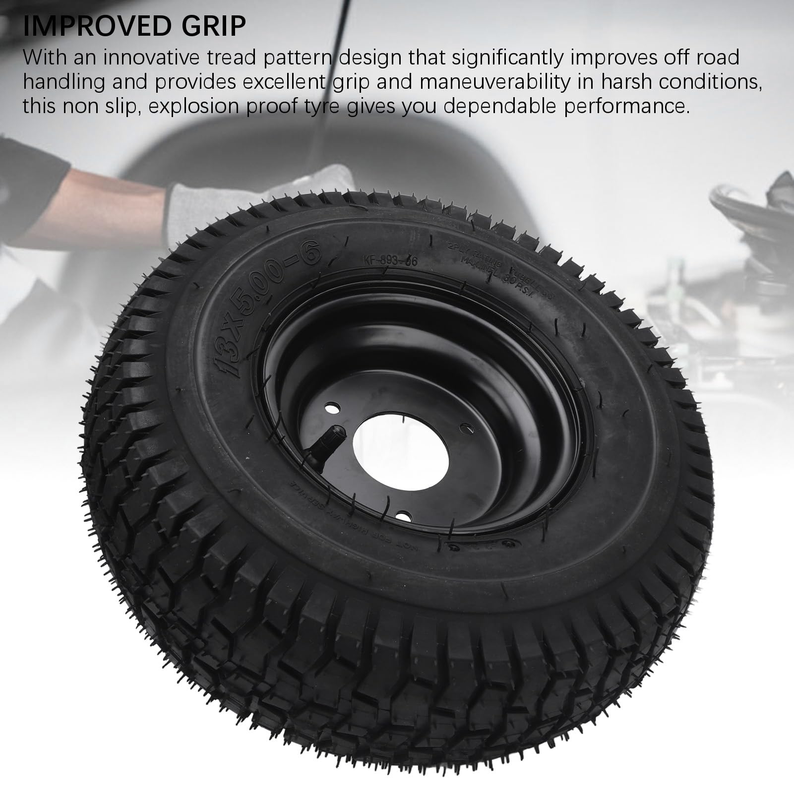 Dilwe Neumático para Carrito de Kart 13x5.00 6 Neumático de Vacío sin Cámara de Caucho Resistente con Llantas Negras para Go Kart ATV Quad Off Road Agarre y Durabilidad Mejorados