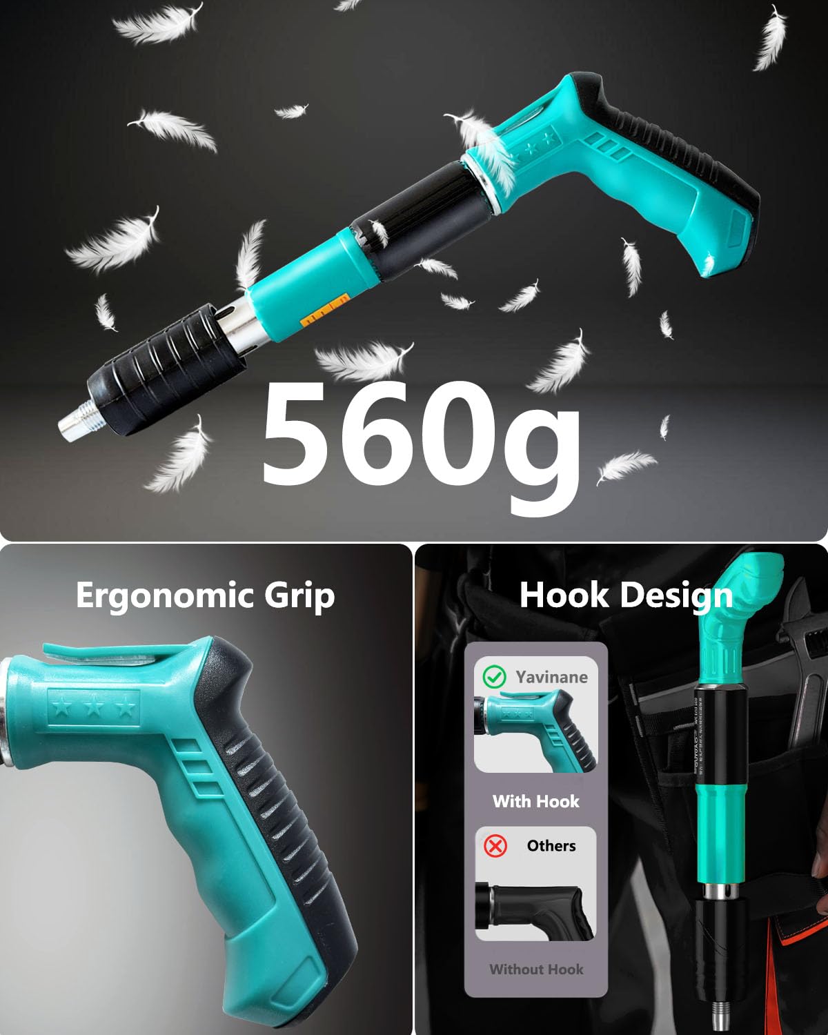 Pistola de clavos manual con 5 niveles de potencia ajustable, dispositivo de disparo de perno portátil con 180 clavos redondos para techos, tubos, instalación de circuitos, decoración de interiores