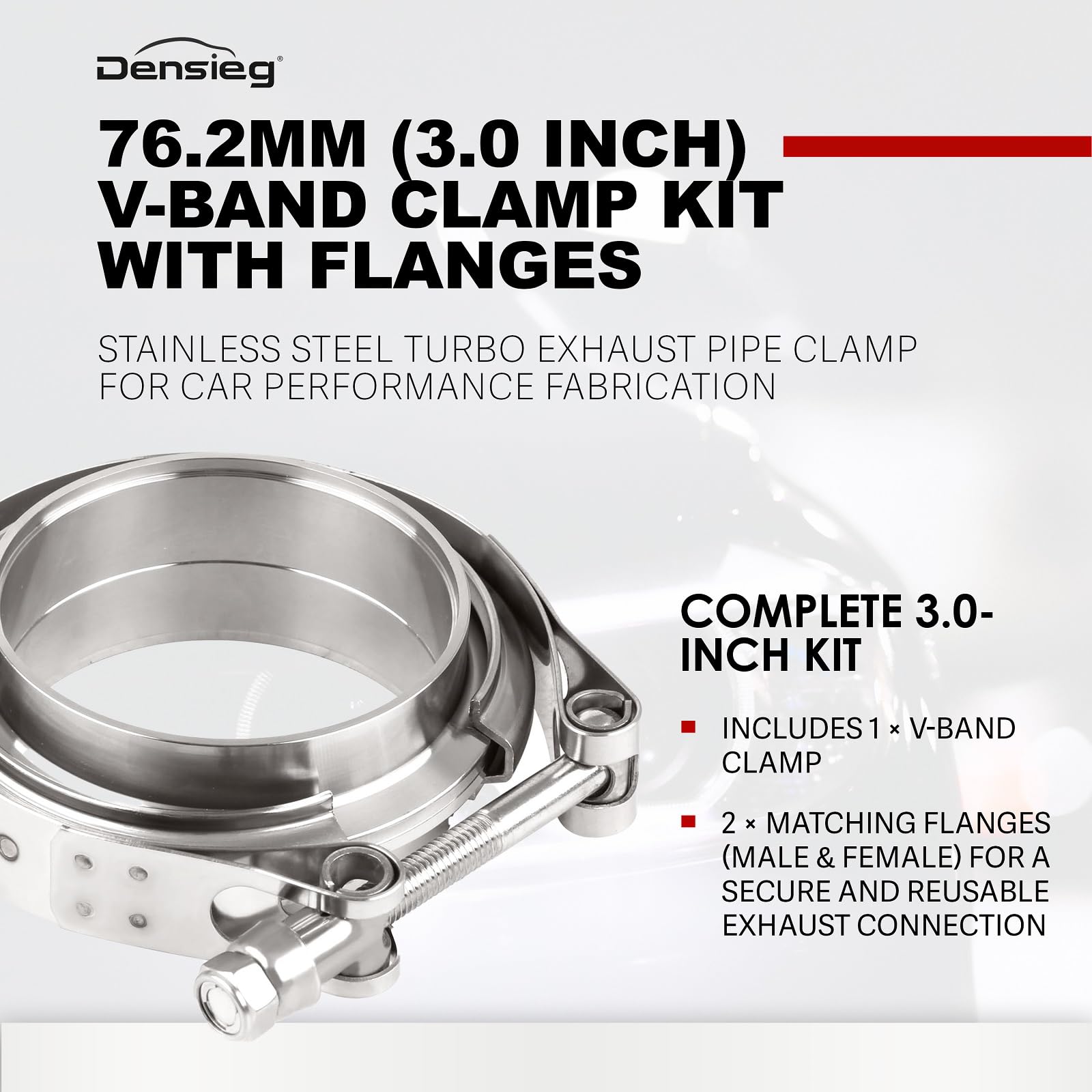 Ø 76,2mm(3.0") V Bande Bride d'Echappement V-Clamp Tuyau d'Echappement Pince en Acier Inoxydable pour Turbos, Vannes d’évacuation/d’écharge