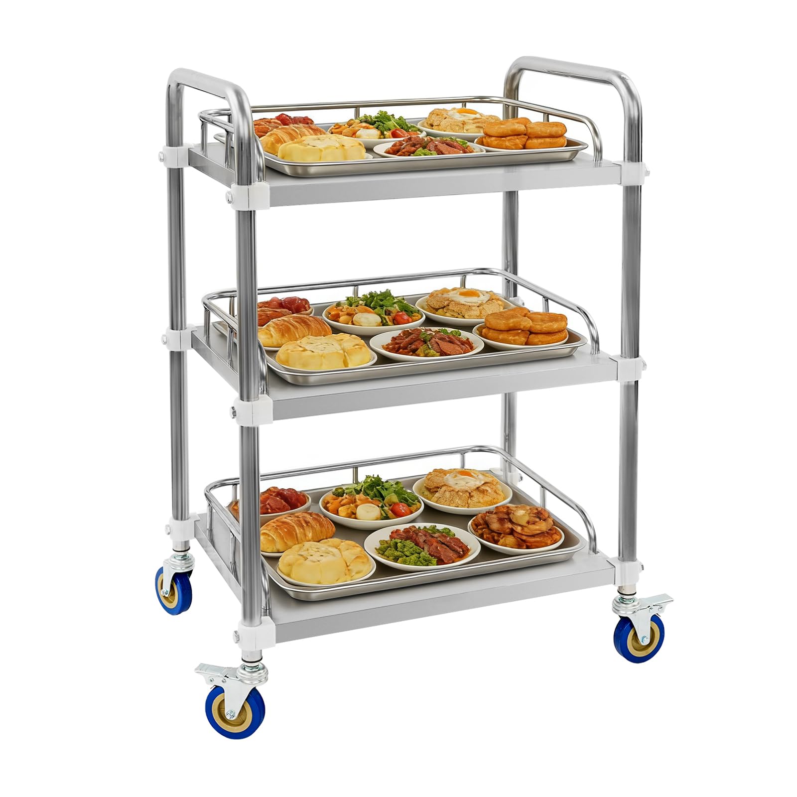 3 vassoi con ruote per livello, portata 25 kg, 50 x 40 x 86 cm | Carrello da cucina a 3 ripiani, 4 ruote orientabili (2 con freni)