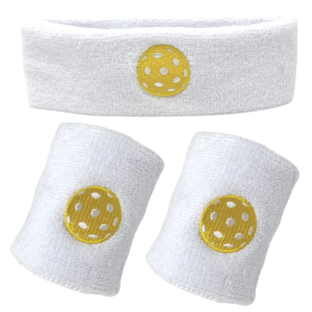 Pickleball Headband, Sweatband Set | Pickleball Equipment | Pickleball Gifts | Pickleball Accessories | 100% Cotton Absorbent Terry Cloth (White) One Size