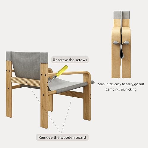 Miniatura 10 de Ball & Cast Silla decorativa con reposabrazos anchos, sillas de sala de estar de mediados de siglo con sillón de tela de lino y marco de madera de