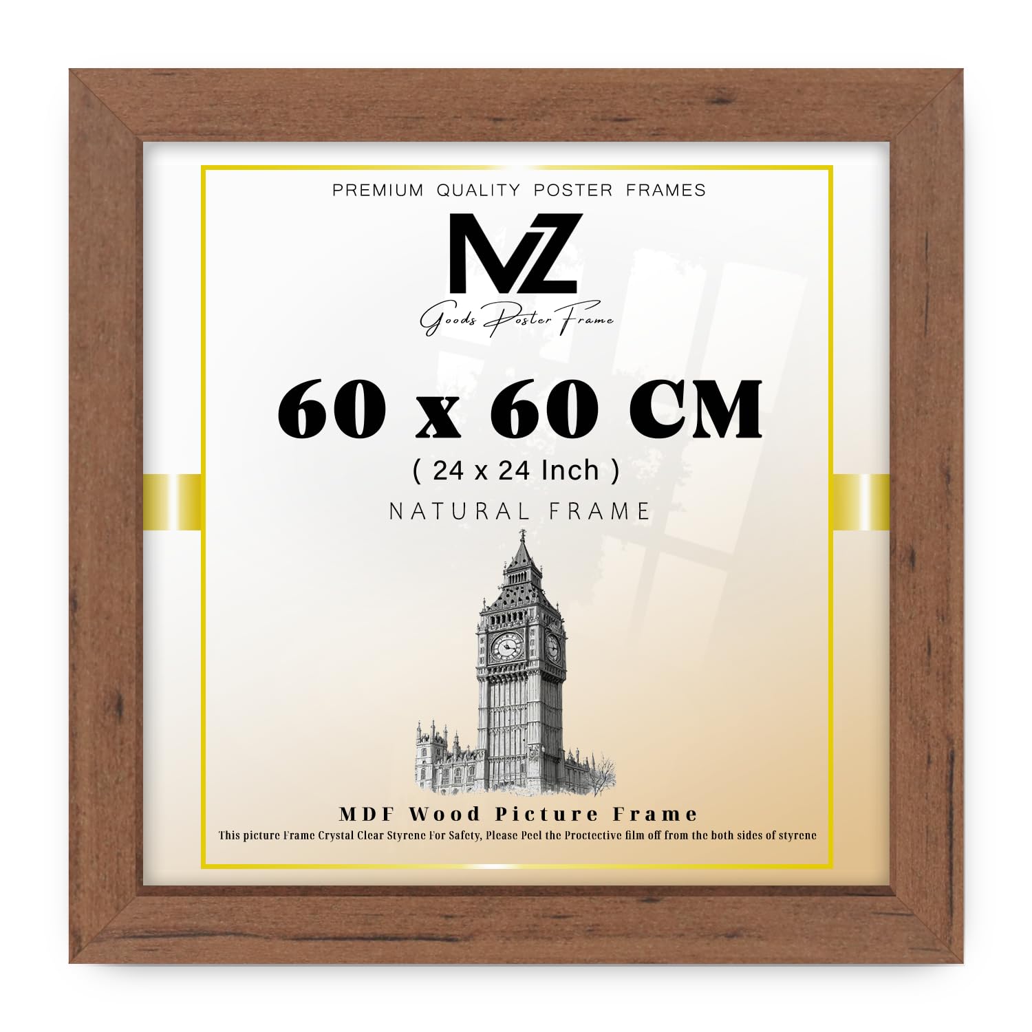 Mz Goods Walnut | Large (60 X 60 Cm) Frame, 100% Engineered Wood Solid, 24 Inch X 24 Inch Picture Frame For Wall Mounting 600 X 600 Mm Frame [ ]