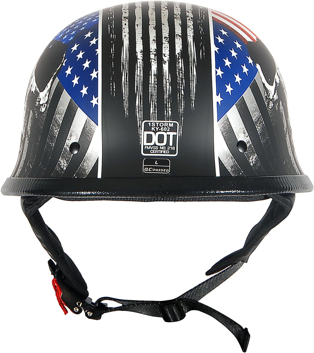 1Storm Novelty Motorcycle Half Face Helmet Open German Style DOT Approved: HKY602 Flag Skull