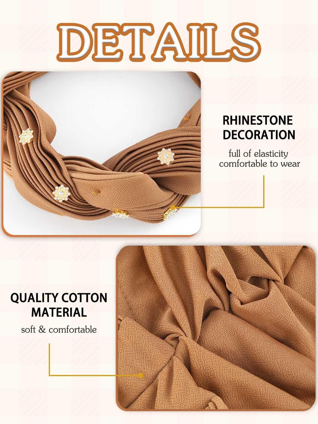 Woeoe Women African Turban Pre-Tied Twisted Beanie Cap Headwear Rhinestone Soft Stretchy Head Turbans - Image 4