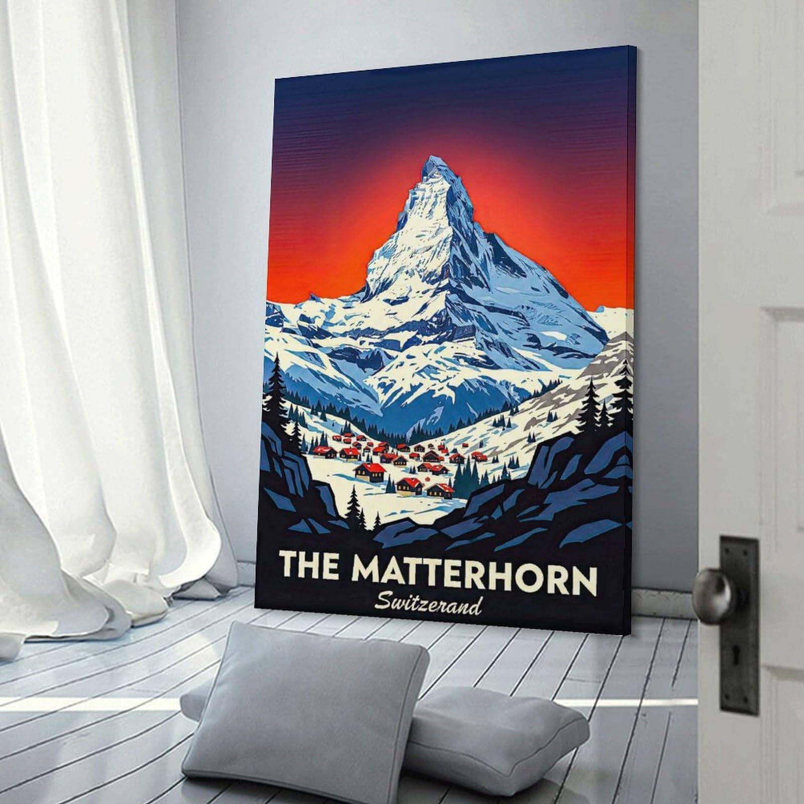 Junmoney The Matterhorn Switzerland Vintage Wall Picture Print 16x24inch(40x60cm), for Corridors, Hallways Or Apartment Entries, Wall Decor to Refresh Empty Corners