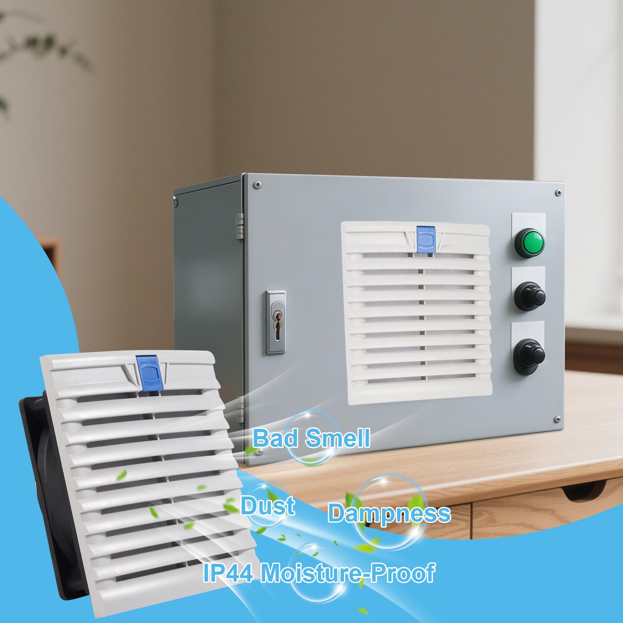 Kit de filtro de ventilador de gabinete de 150 mm x 150 mm con potente ventilador de refrigeración de 120 mm x 38 mm y controlador de velocidad, impermeable para estantes de servidores, gabinetes