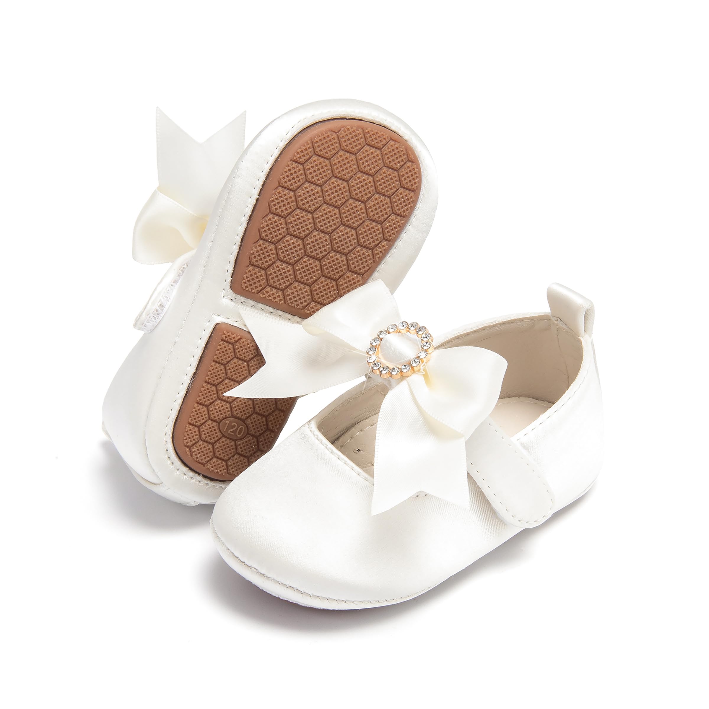 PHIRAMIN Baby Girls Mary Jane Flats - Infant Newborn Walking Shoes Soft Rubber Sole Princess Wedding