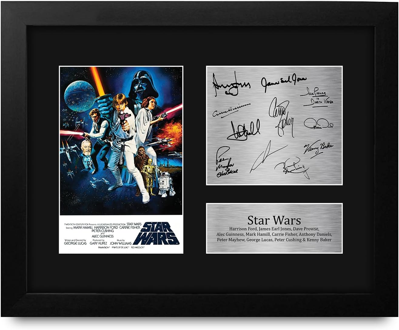 HWC Trading Star Wars New Hope Cast Mark Hamill, Carrie Fisher, Harrison Ford Framed Gifts Printed Signed Autograph Picture for Movie Memorabilia Fans - US Letter Size