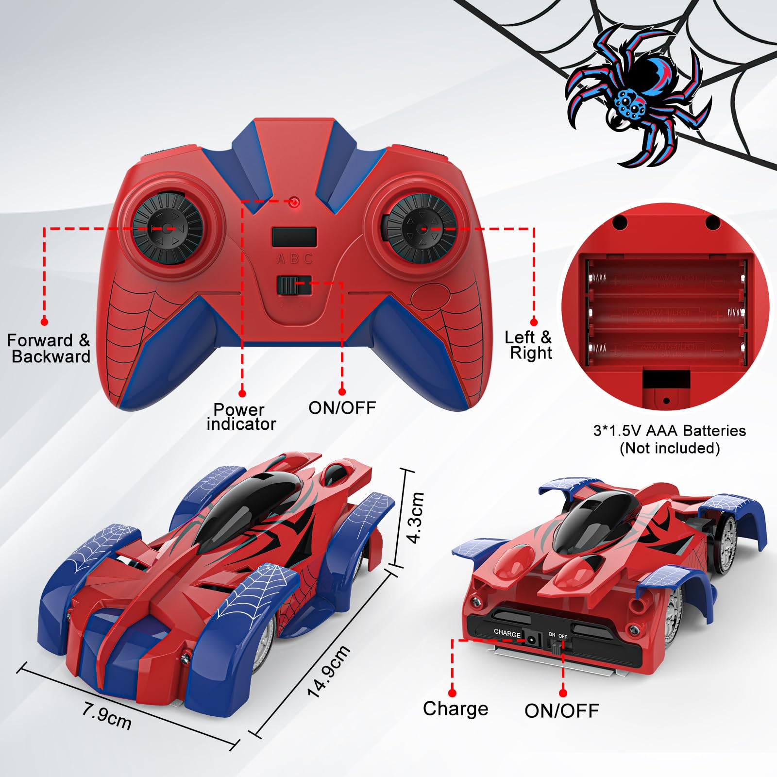 Voitures RC pour Enfants, Jouet d'Escalade Mural, Véhicule de Course à Grande Vitesse Rechargeable à Double Mode Rotatif à 360