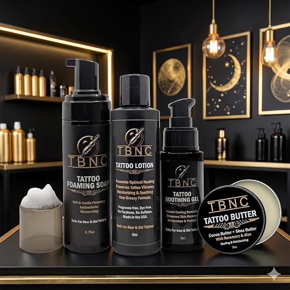 Tattoo Aftercare Bundle, 4-Piece Set with Foaming Soap, Soothing Gel, Lotion, and Butter