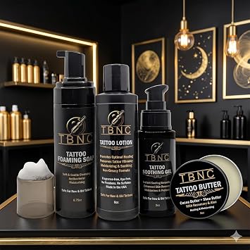 Tattoo Aftercare Bundle, 4-Piece Set with Foaming Soap, Soothing Gel, Lotion, and Butter