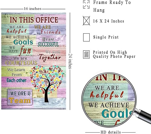 Miniatura 2 de WHAOMIOT Póster inspirador para pared, decoración de pared positiva de oficina, lienzo impreso con texto en inglés In This Office We Are A Team, las