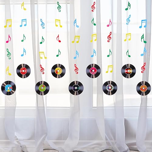 Miniatura 8 de 9 discos de vinilo con temática musical de rock and roll, decoración de fiestas, para colgar techos recortados para fiestas de cumpleaños de los