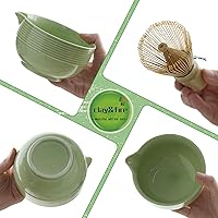 Vista 5 de Clay&Fire Juego de batidor de matcha, juego de matcha de cerámica, cuenco de matcha con boquilla y batidor, kit de té Matcha de 9 piezas