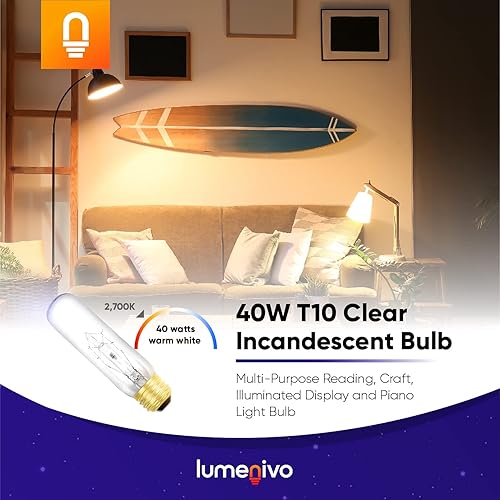 Miniatura 5 de lumenivo Bombilla de piano de 40 W, 120 voltios, 40T10CL, repuesto para pasatiempos creativos 3090, bombilla T10, base media (E26), bombilla