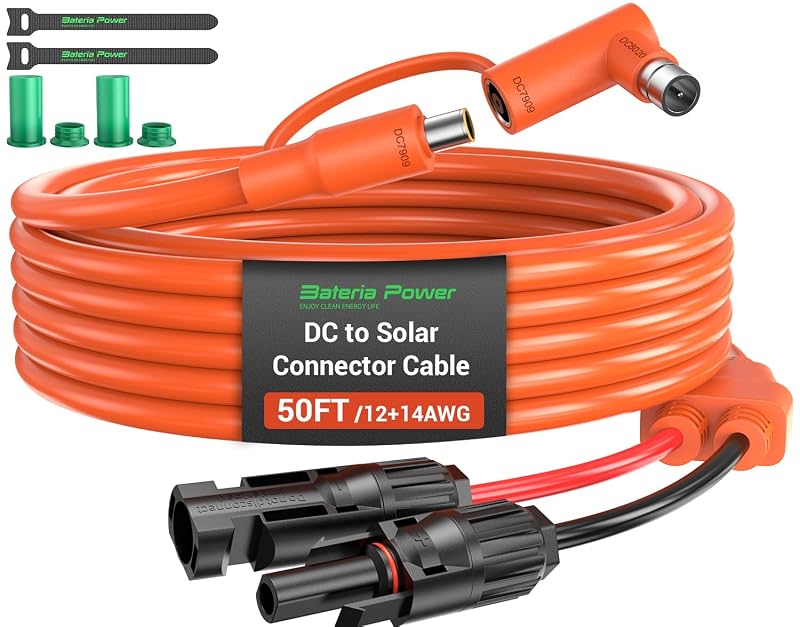 Cabo de extensão para painel solar de 15,24 m com conector Solar e adaptadores DC7909/DC8020 Bateria Power DC-A, laranja