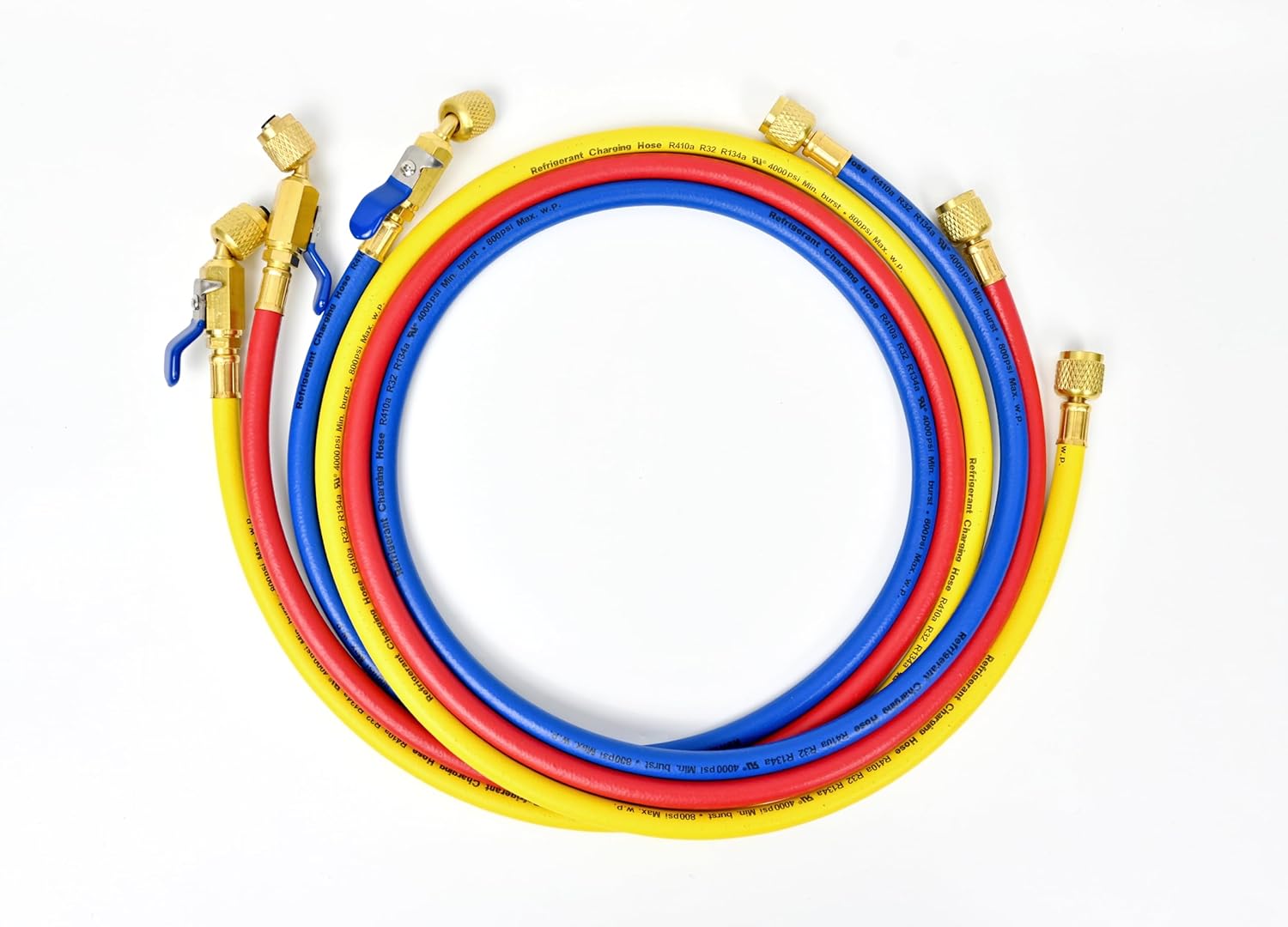 長さ72インチ、直径1/4インチ、コンパクトボールバルブエンド冷媒充填ホースセット。