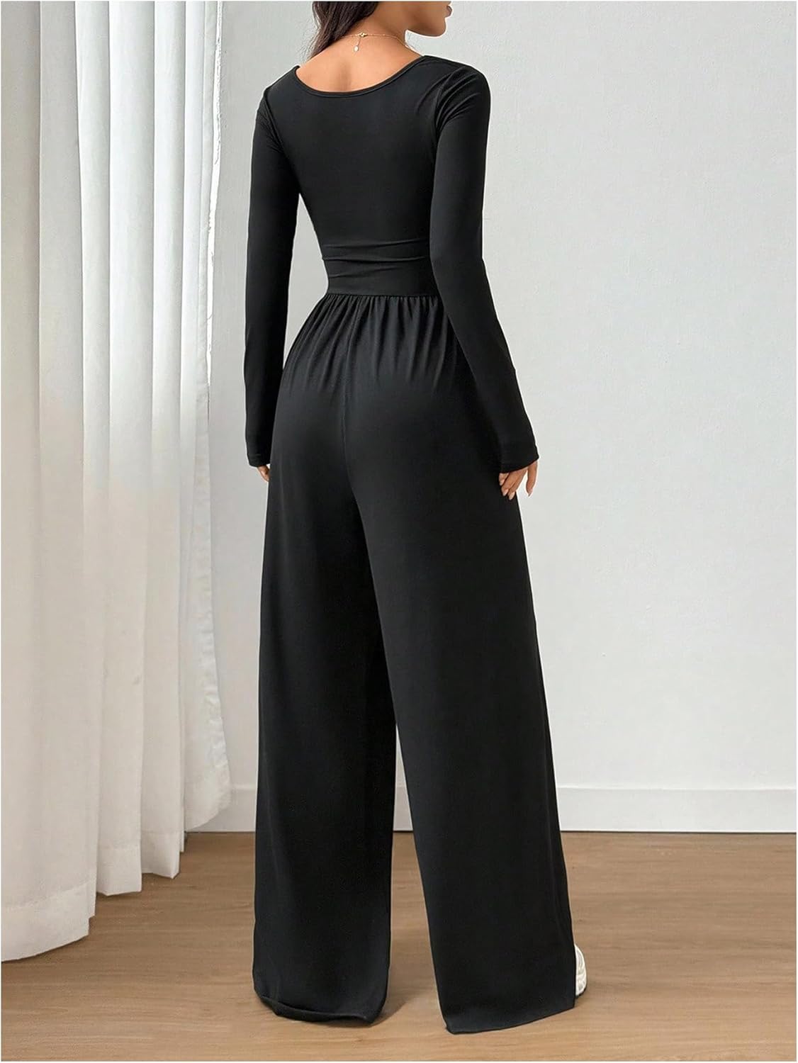 Verdusa Women's Long Sleeve Jumpsuit Ruched Wide Leg One Piece Rompers Comfiest Airport Outfits - Image 2