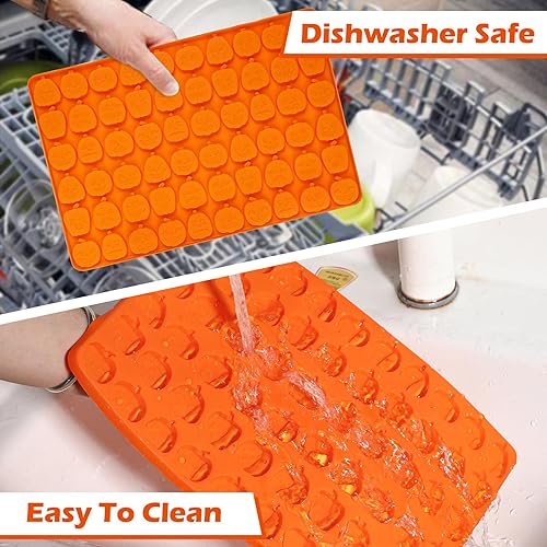 Miniatura 3 de Webake Molde de silicona de calabaza con forma de linterna Jack-O-Lantern, 70 cavidades mini molde de calabaza de Halloween para chocolate, dulces,