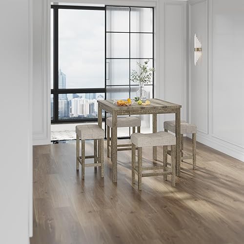 Miniatura 7 de Juego de mesa de comedor de altura de mostrador de 5 piezas, juego de muebles de mesa de comedor rectangular moderno para interiores, mesa de 1+4