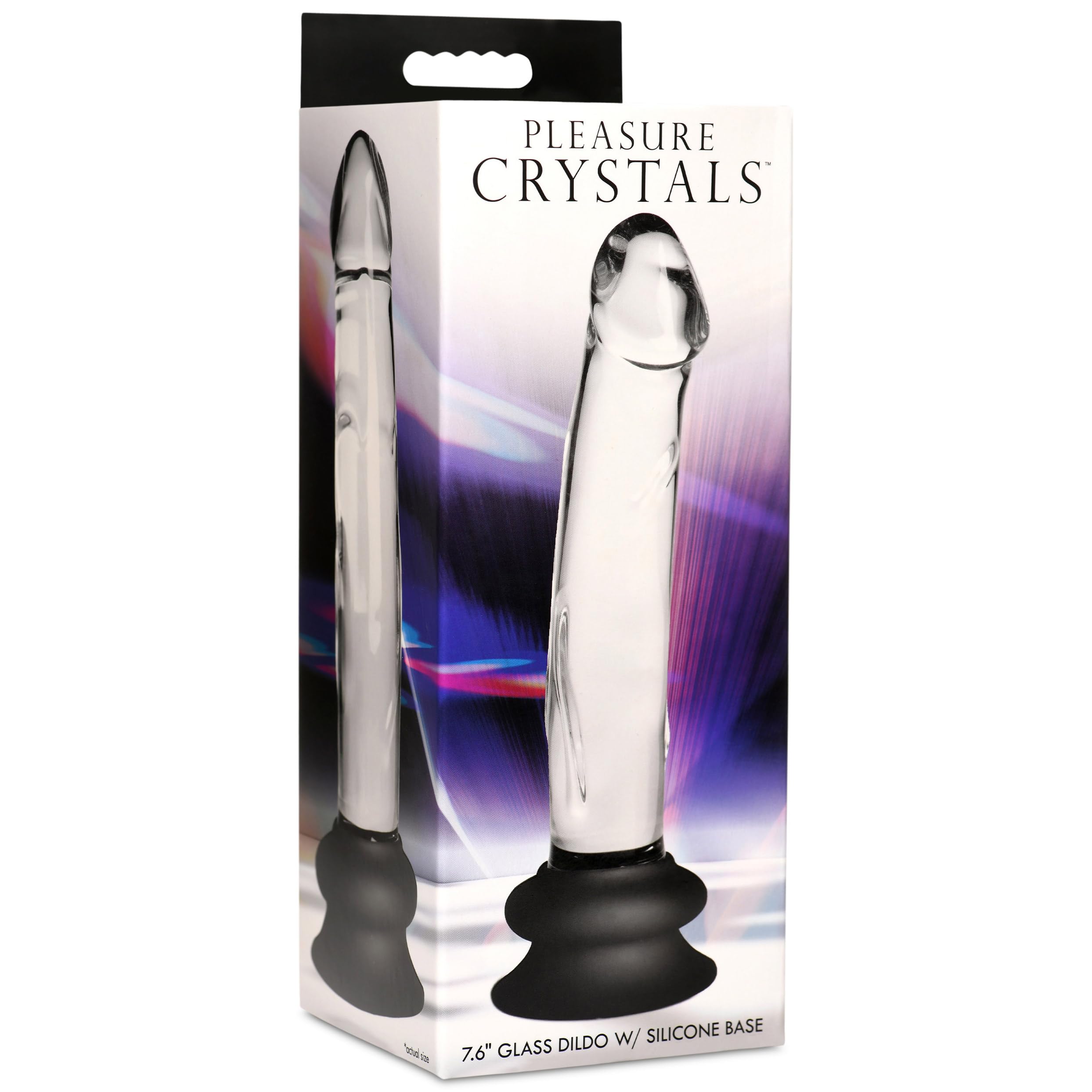 Pleasure Crystals 7" Glass Dildo with Silicone Base for Men, Women & Couples. Realistic Texture, Includes Removable Silicone Suction Cup, Ideal for Temperature Play. 2 Pieces, Clear.