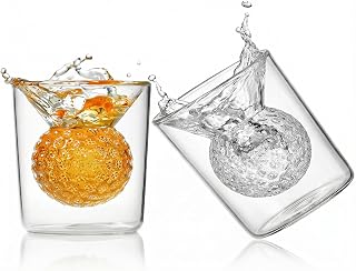Golf Ball Shot Glasses Set of 2, Unique Funny Gifts for Golfers Men, Novelty Whiskey Glasses for Cocktail Drinks, Cool Golf Gift for Dad Husband Him, 1.7oz