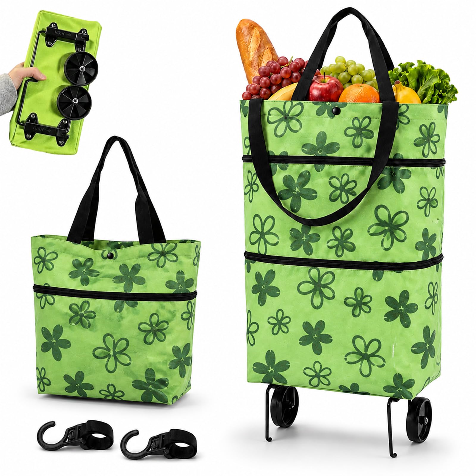 2-in-1 Foldable Shopping Cart, 5kg Shopping Trolley Bag with Wheels,Telescopic Storage Bag With Oxford Cloth Reusable Folding bag for Grocery, Travel, Supermarket, Camping & Daily Errands (B)
