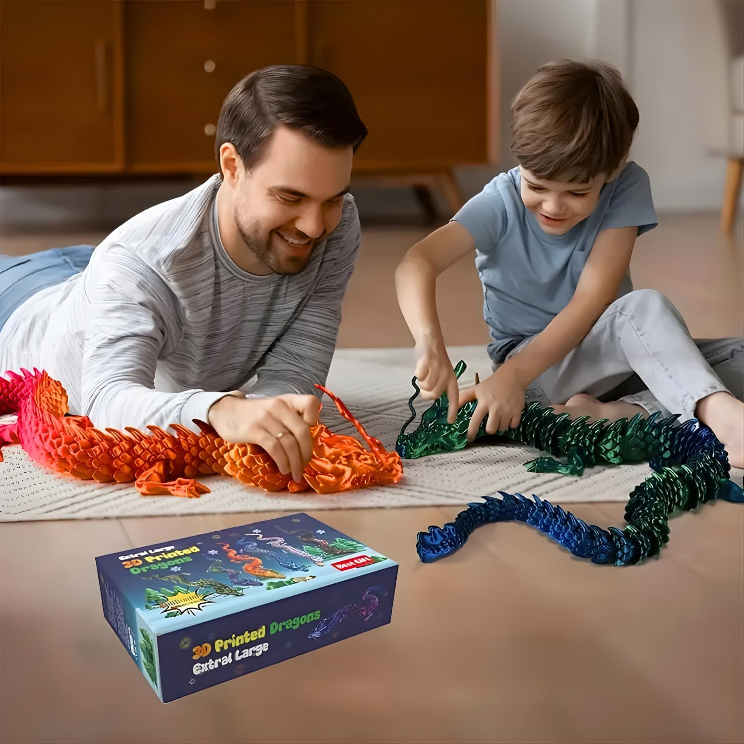 35.4in Large 3D Printed Dragon Toy with Gift Box - Flexible Articulated Dragon Action Figure for Imaginative Play or Desk Decor Display - Unique Gift for Kids & Stress Relief Toys Adults (Golden Red)