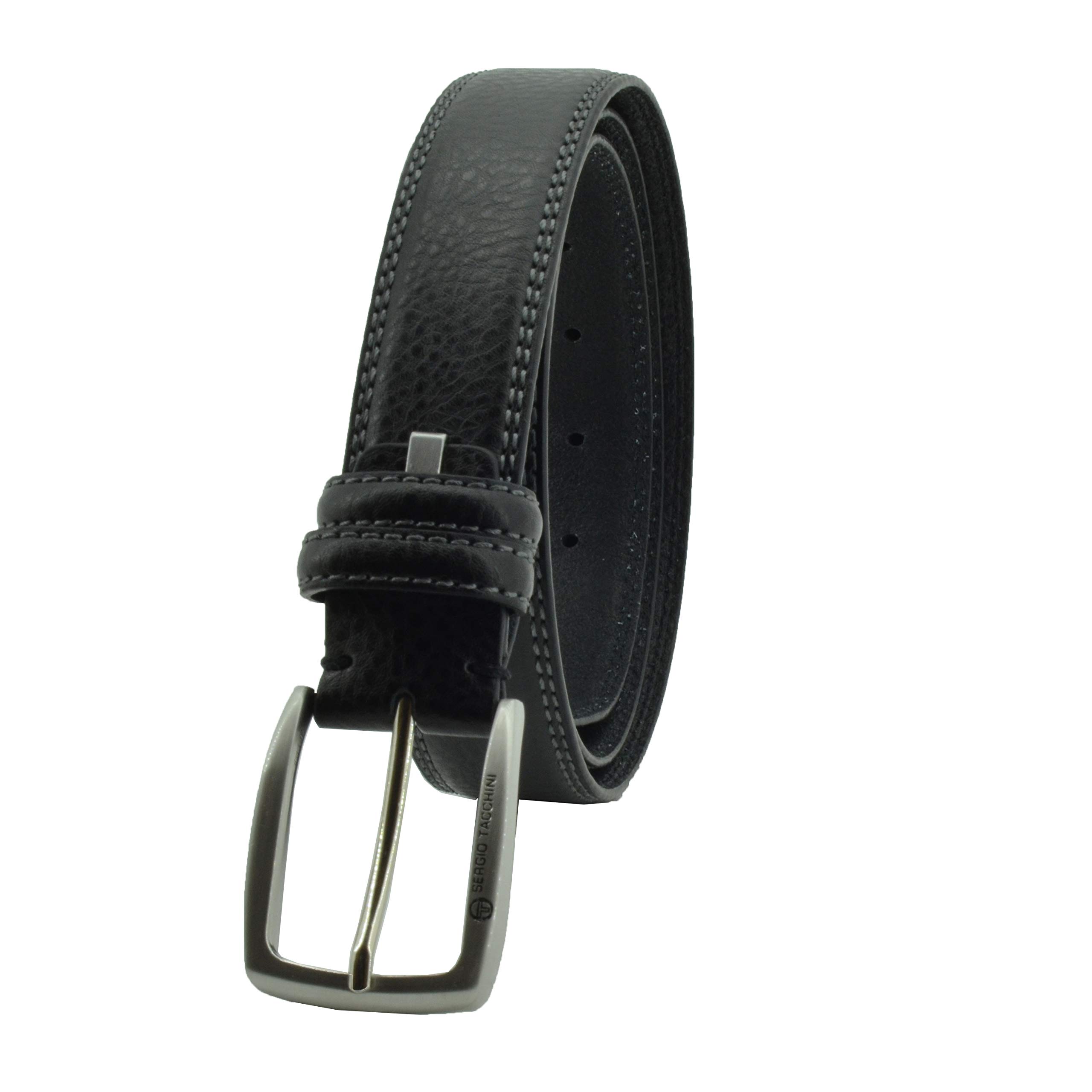Sergio Tacchini Men's Belt, Genuine Leather, nickel free buckle, shortenable (120 cm (tg 52-54), Black Two Seams)