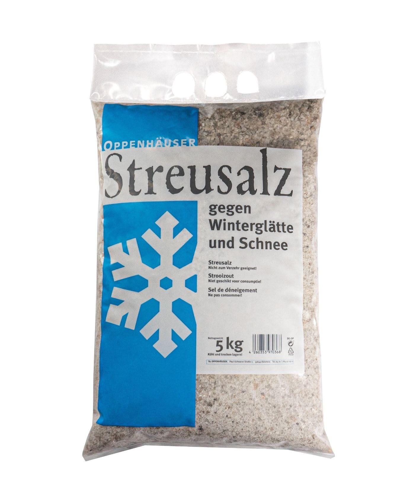 Sel De Dénégement Oppenhäuser 5x5kg + Gants Nitrile - Grain 0-5mm Efficace -9°C