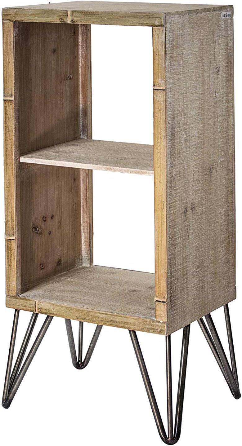Furniture Wood & Metal End Table with Storage Shelves