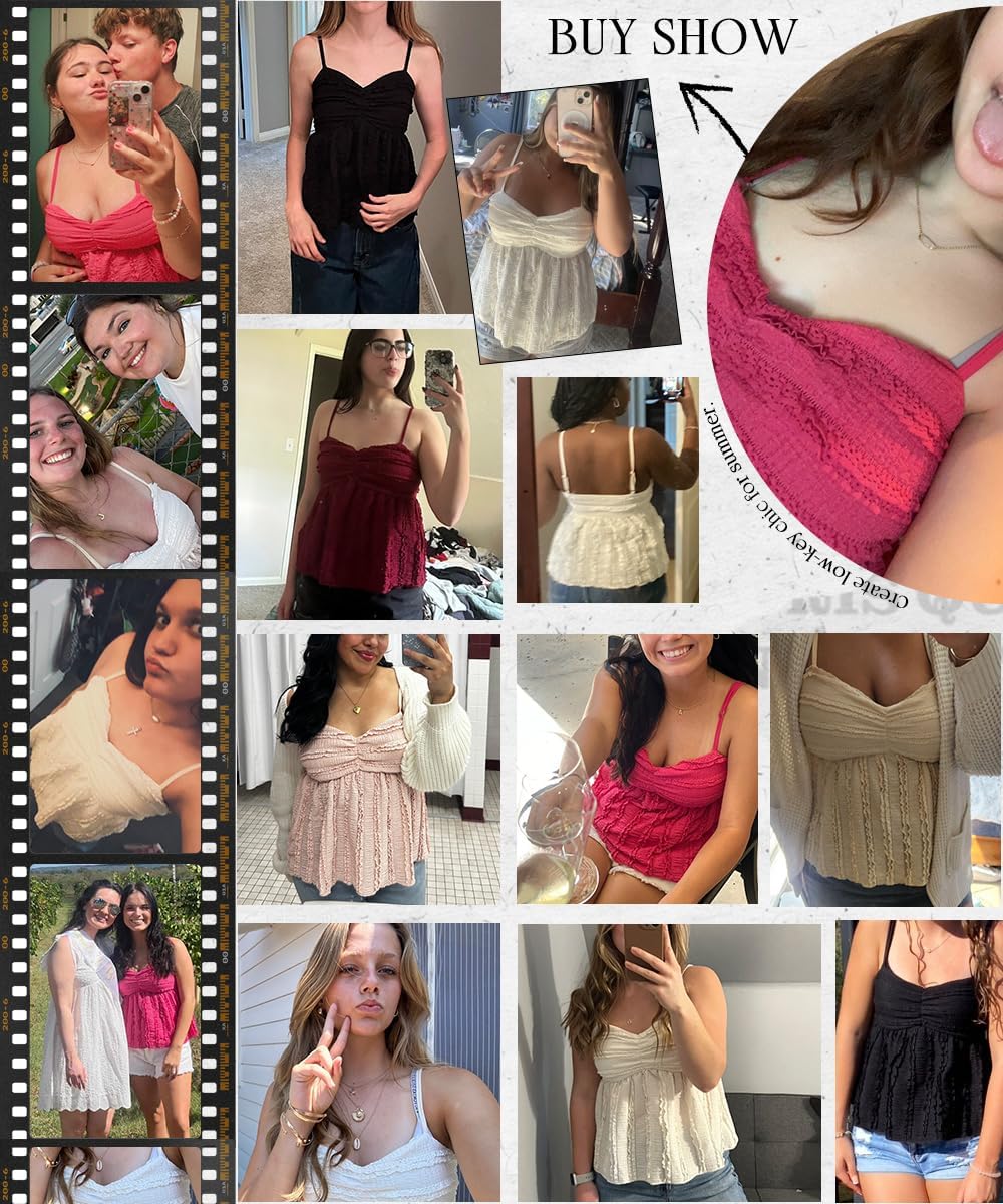 Womens Peplum Tank Tops Cute Babydoll Lace Going Out Camisole Top Ruffle Spaghetti Strap Camisole - Image 7
