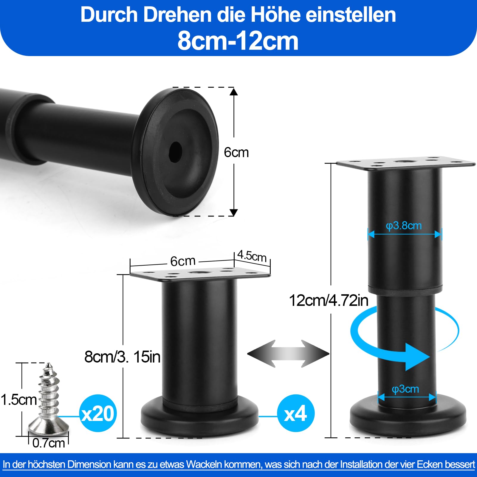 Drenky - 12 piedini regolabili per mobili di medie dimensioni con