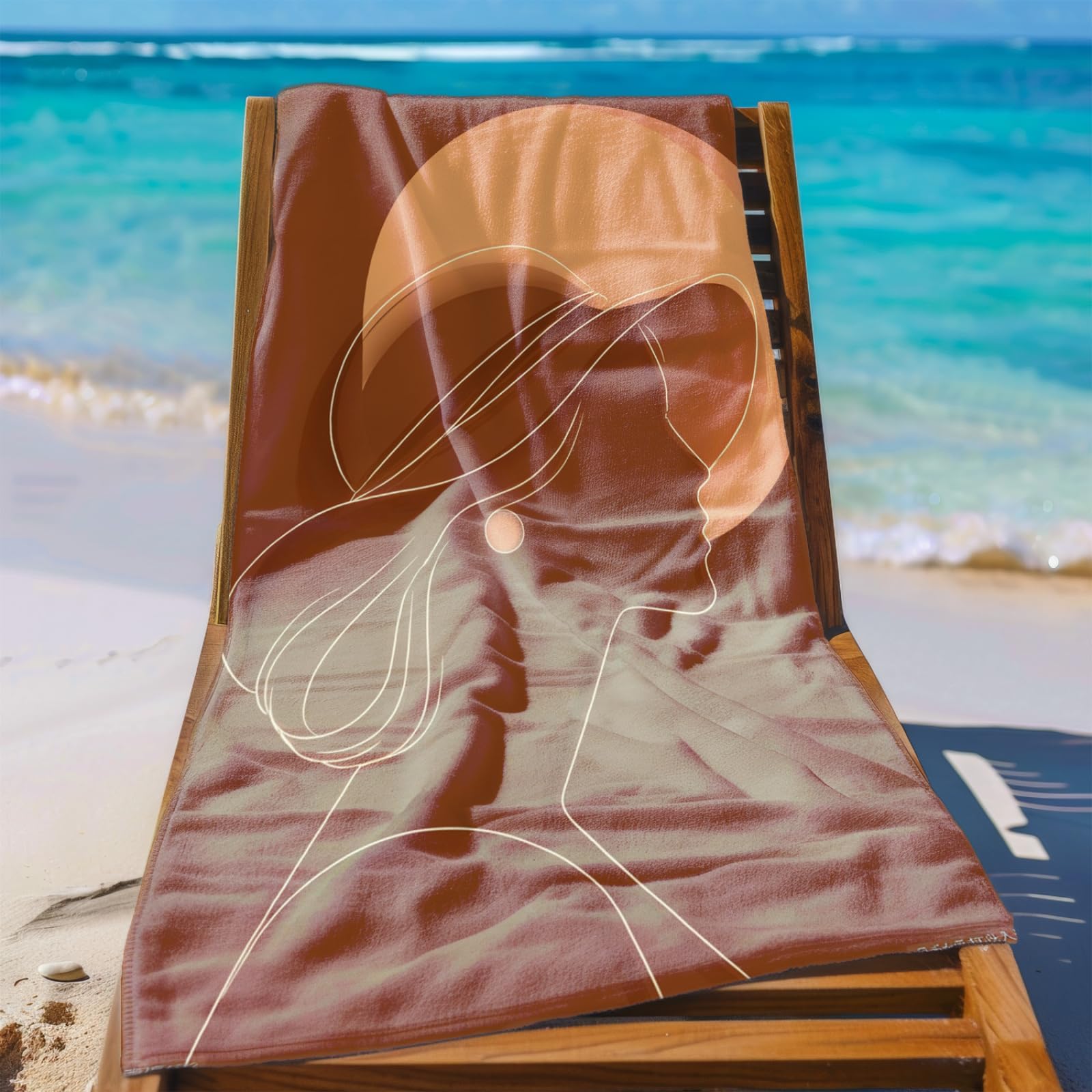 Generico Telo Mare Grande Linee Di Carattere Marrone | Microfibra Telo Mare Antisabbia Leggero Compatto Asciugatura Rapida Assorbente Per Piscina Bagno Lavabile Fino
