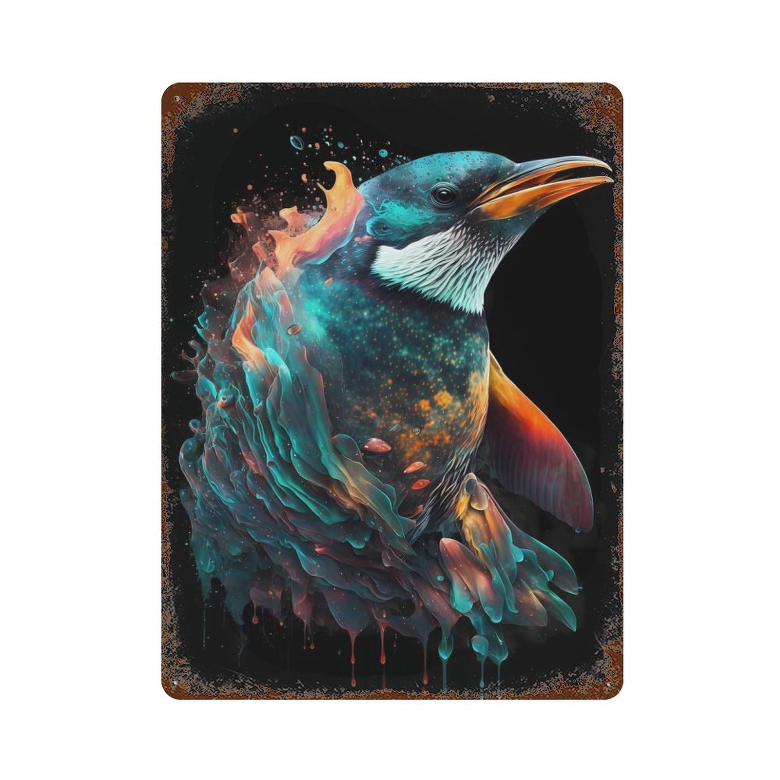 Garage Style Penguin Engaging Distressed Metal Wall Sign 15.7"x11.8", Vintage Wall Decor for Bar And Workshop