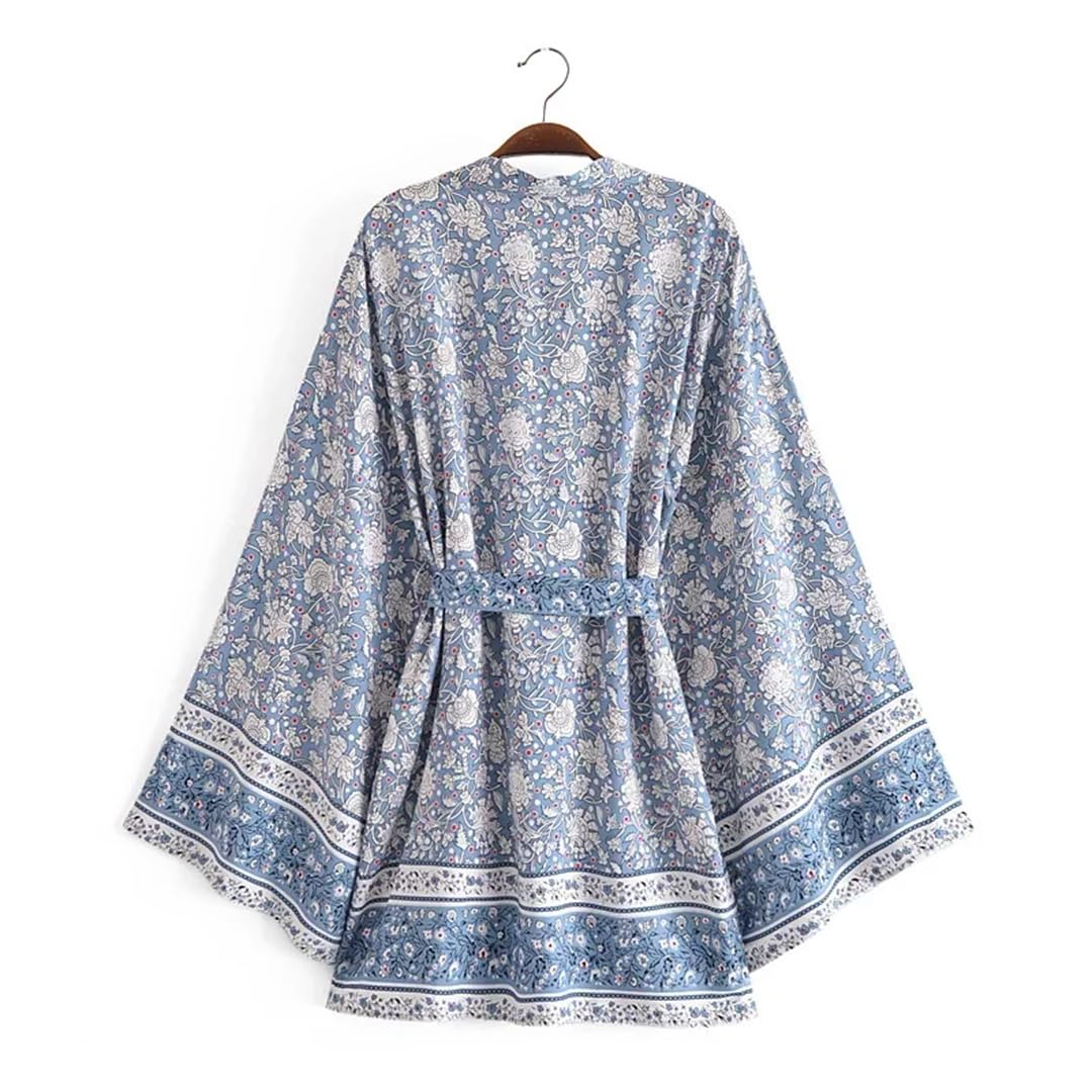 Wjnvfioo Kimono da donna con stampa floreale, maniche a pipistrello, stile bohémien, con scollo a V