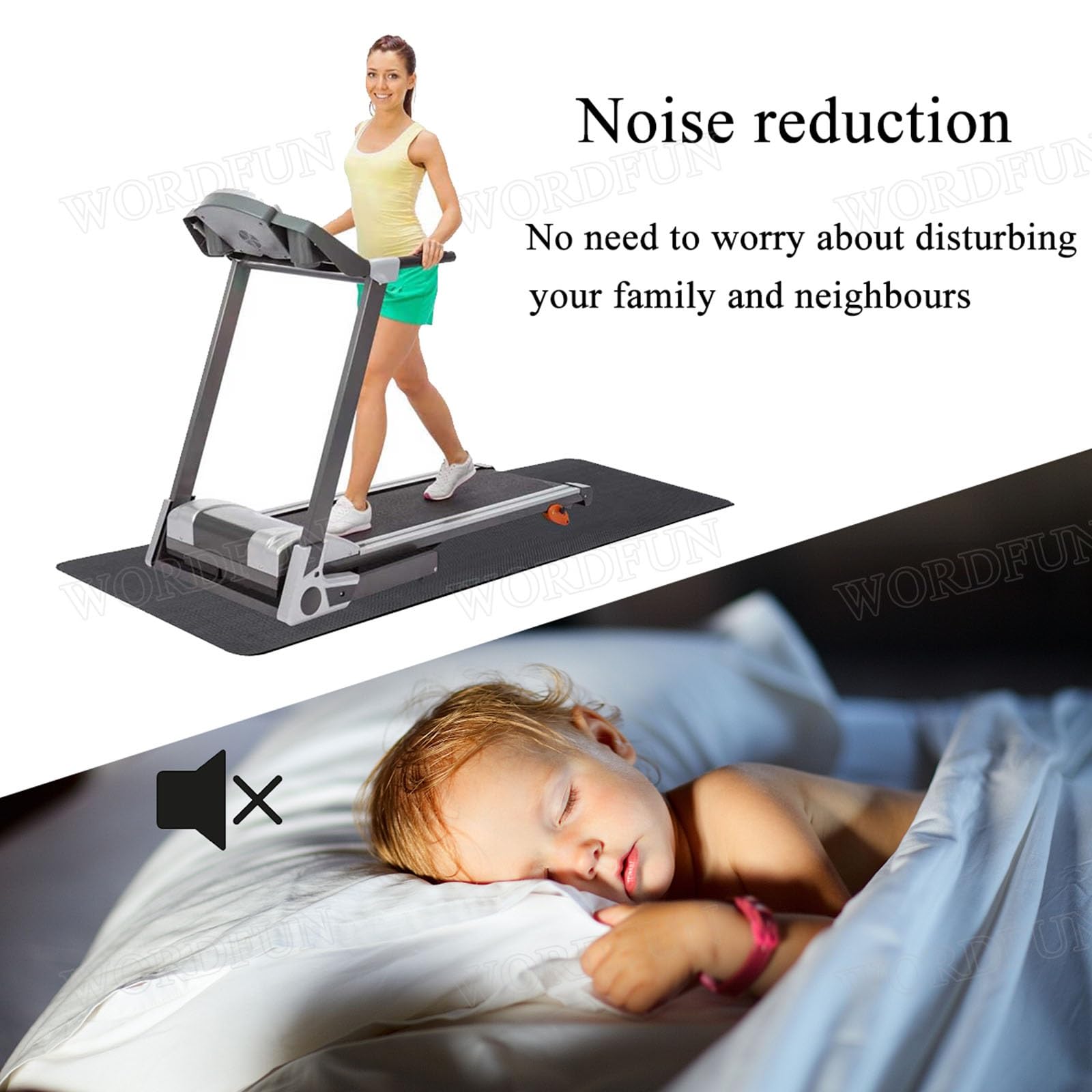 WORDFUN Esterilla De Fitness De Alta Densidad Multifunción, Alfombrilla para Cinta De Correr, Alfombra Antivibración Reduce El Ruído, Esterilla De Protección De Suelo, Equipo De Fitness