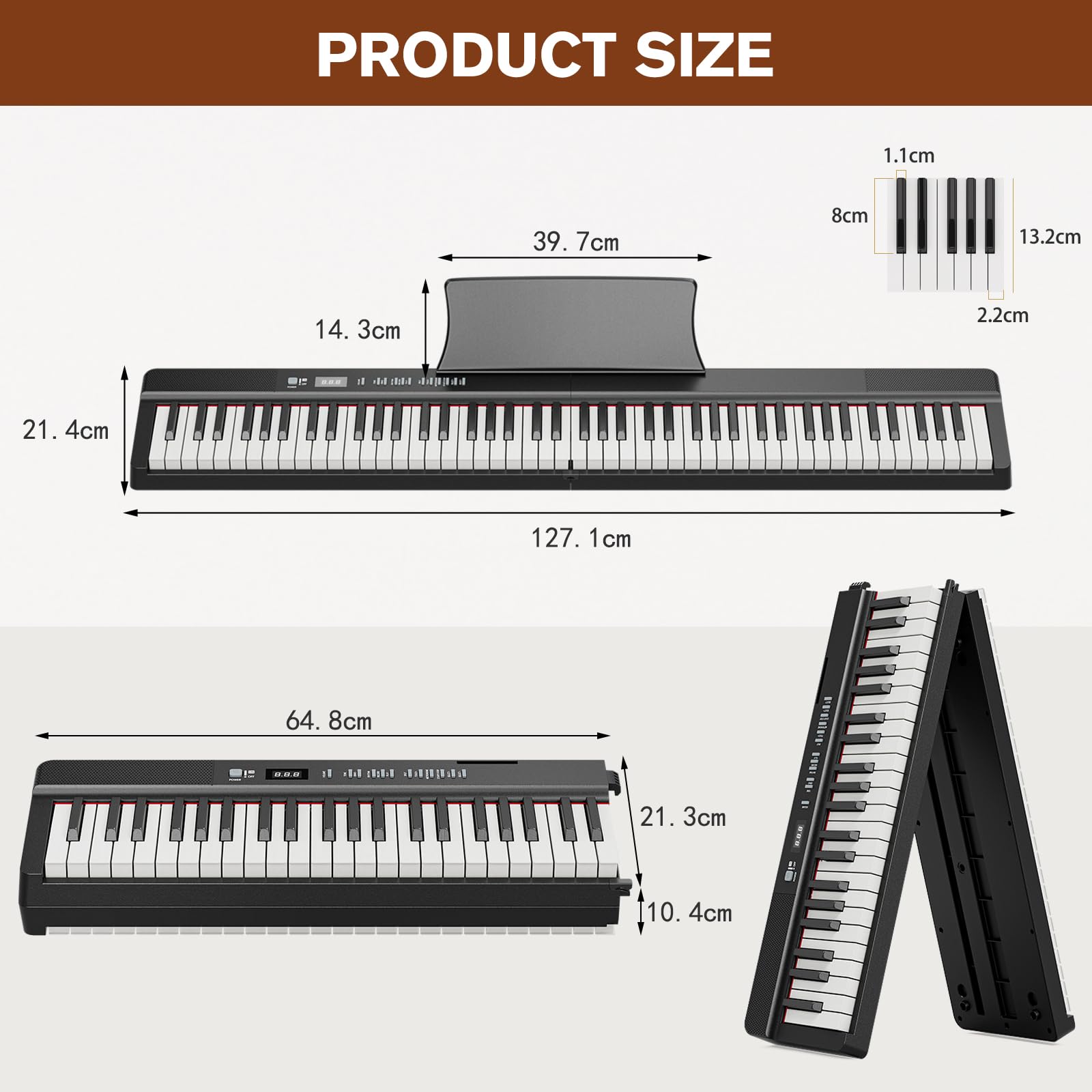 UMOMO Pianoforte digitale pieghevole a 88 tasti con tasti illuminati, pianoforte a tastiera semi-pesata full size con MIDI, pianoforte portatile elettrico per principianti con pedale sustain, borsa