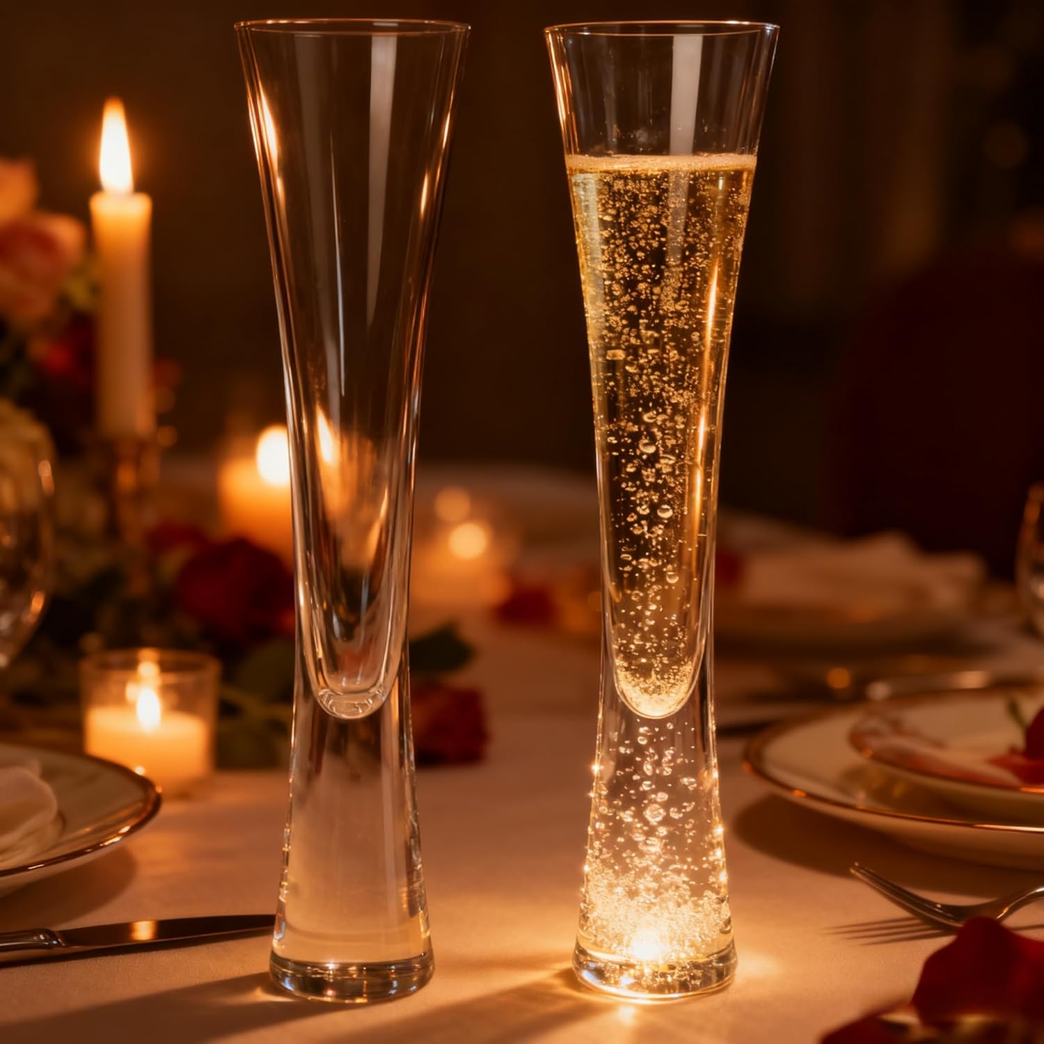 2 Pack 5 Oz Champagne Flutes Glasses, Unique Elegant Sparkling Wine Glass, Ultra-long Shape Crystal Glassware Set for Prosecco, Mimosas, Cocktails, Birthday, Wedding, Parties, Wine Tasting