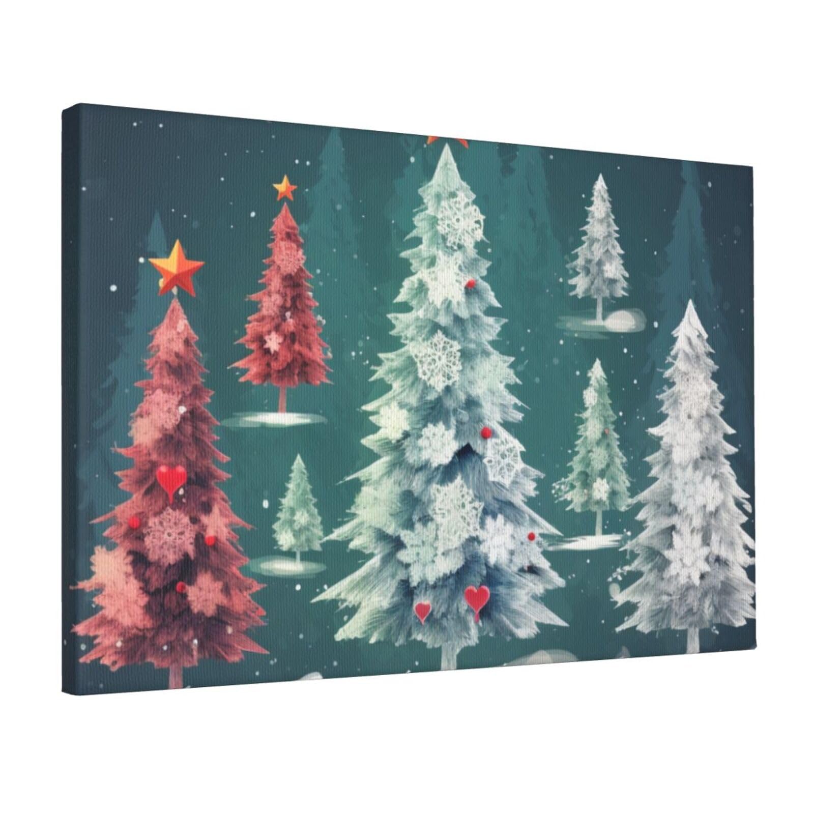YKLJG christmas trees Printed Wall Art Canvas Prints 45x30 CM Wooden Framed Picture Painting Artwork for Bedroom Kitchen Home Office Decor