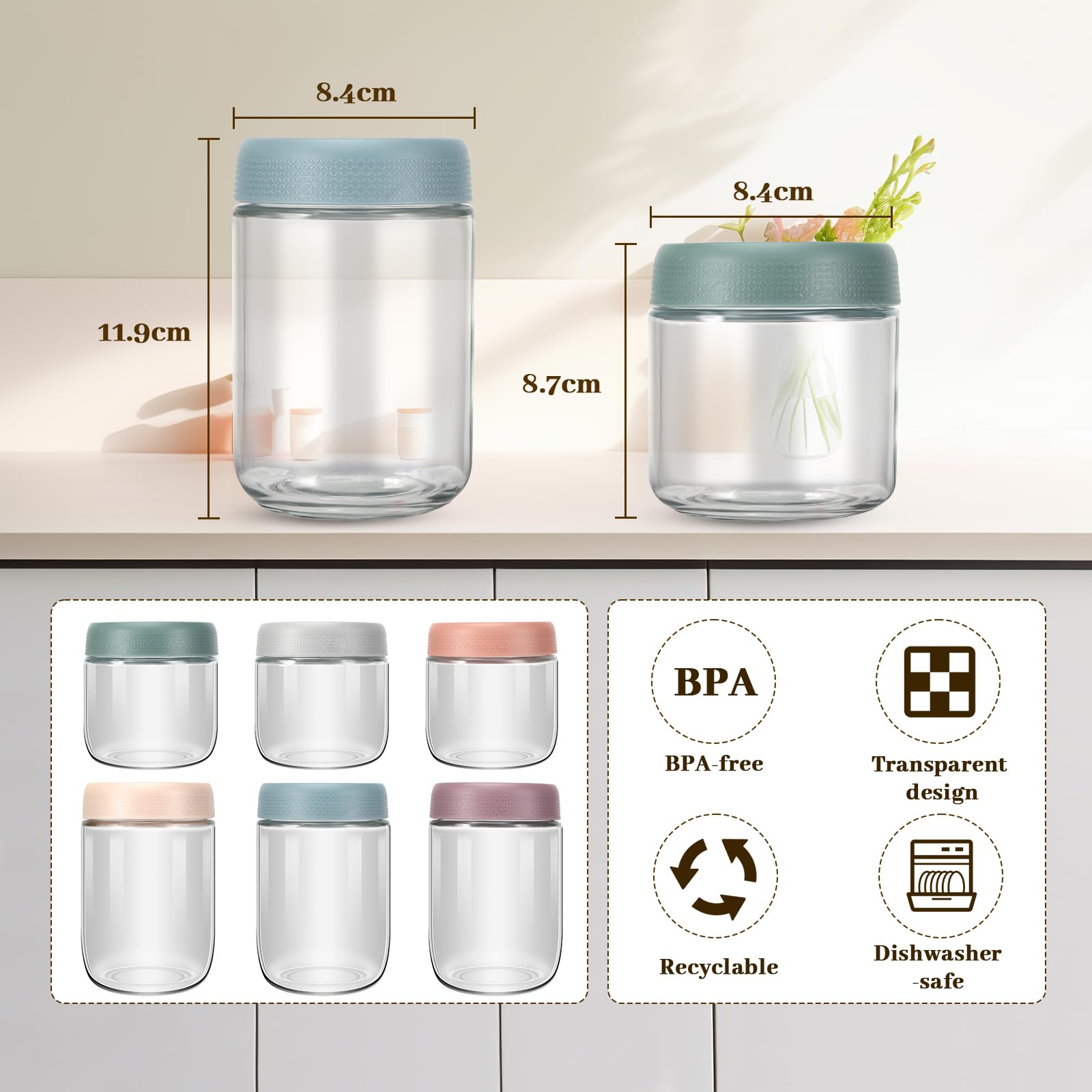 CRYSTALIA Kleine Lek Proof Overnight Haver Potten Met Deksels 4
