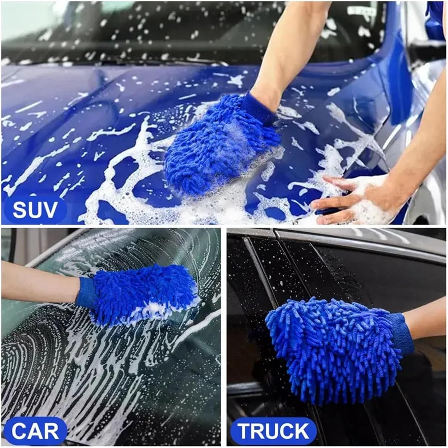 Chenille Plush Car Wash Gloves - Double-Sided Microfiber Cleaning Mitts for Cars, Trucks, and (1/2PCS)(2pcs)