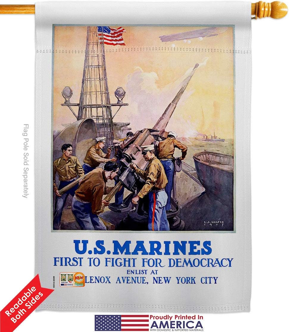 Marine Corps First to Fight House Flag Armed Forces USMC Semper Fi United State American Military Veteran Retire Small Decorative Gift Yard Banner Double-Sided Made In USA 28 X 40