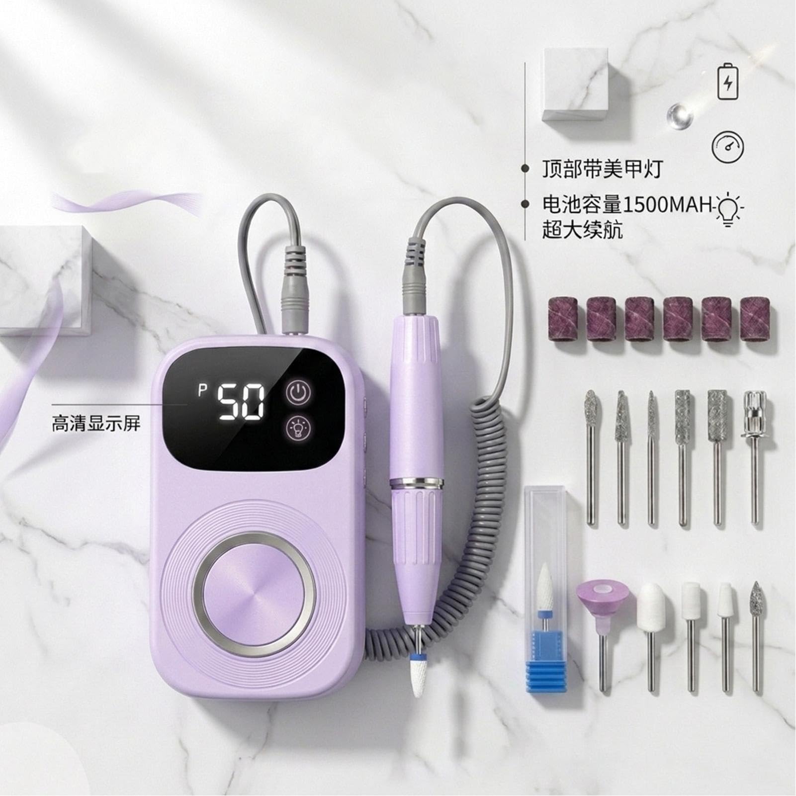Taladro de de uñas portátil, recargable, silencioso, herramientas de manicura | Máquina de limar de gel de pedicura para mujeres, principiantes, manicura profesional, uñas de gel acrílico