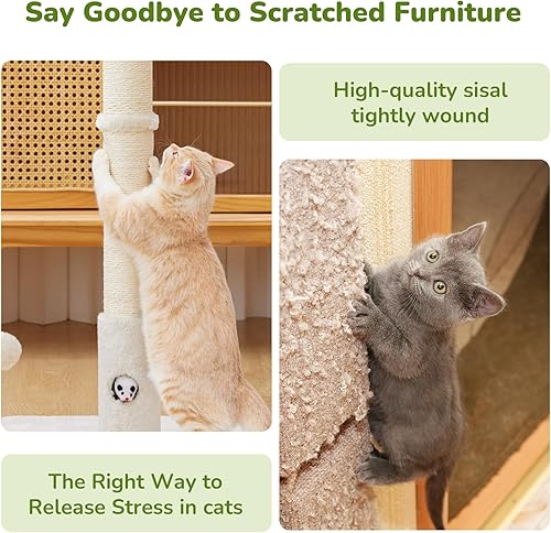 Miniatura 5 de Postes rascadores para gatos de 33 pulgadas para adultos, rascador de gatos con base de cubierta de tela suave y cuerda de sisal duradera, rascador