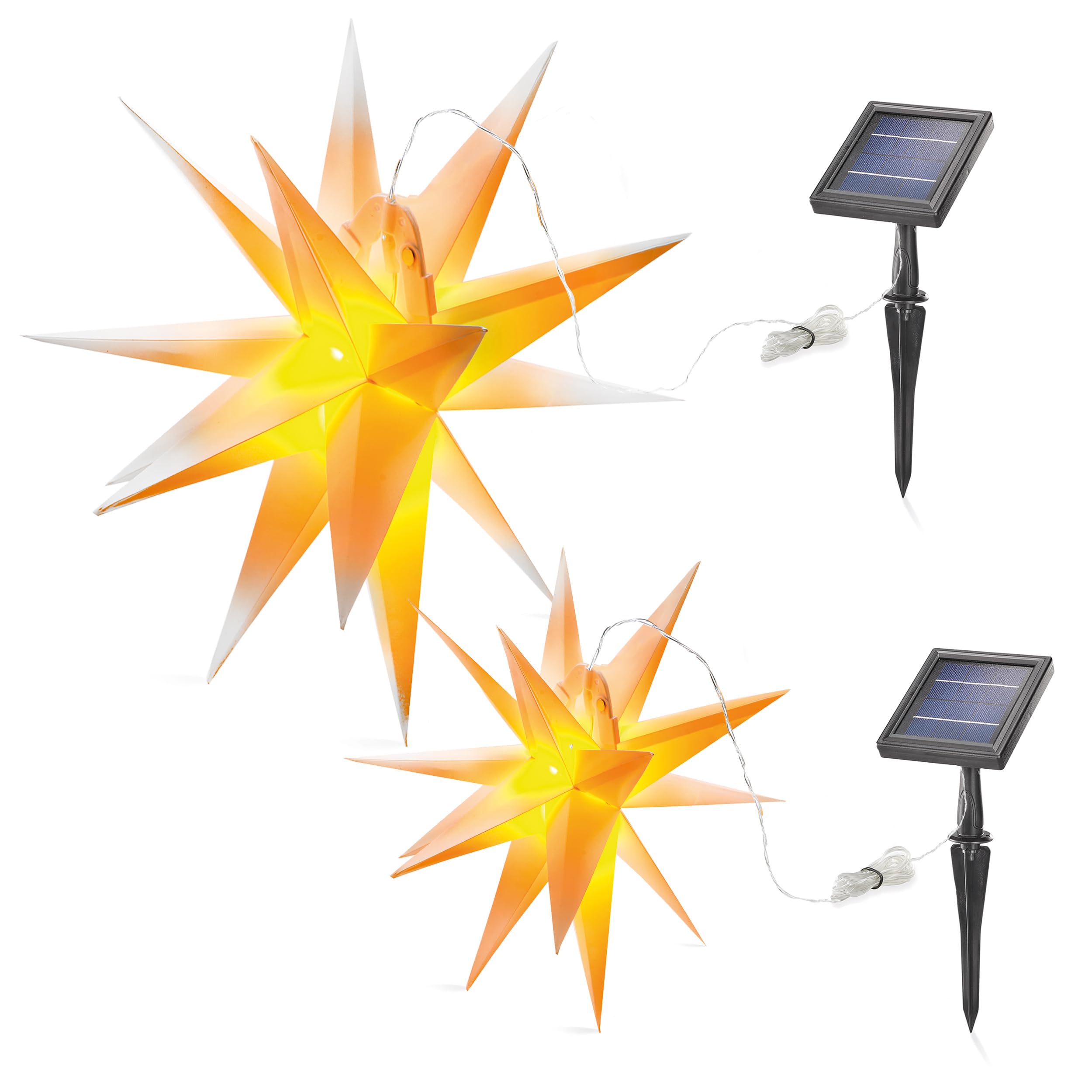 Esotec Solar Weihnachtsstern Set LED Weihnachtsdeko außen Garten 103428 | 2 Solar Weihnachtssterne Ø35/57cm, 2 Lichtfarben 1800K/4000K, ca.10Std, LiFePO4 Akku wechselbar, 1,5Wp Solarmodul, Kabel 5m